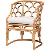 Aster Accent Arm Chair in Natural Brown Rattan & White Fabric