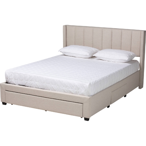 Coronado Queen 3 Drawer Storage Platform Bed in Channel Tufted Beige Fabric