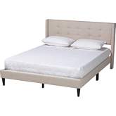 Casol Full Platform Bed in Tufted Beige Fabric