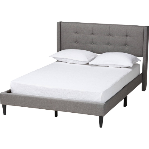Casol Queen Platform Bed in Tufted Grey Fabric