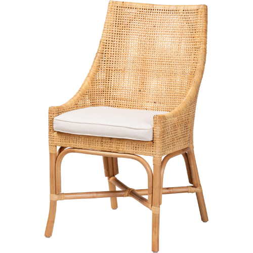 Bella Dining Chair in Natural Brown Rattan & White Fabric