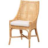 Bella Dining Chair in Natural Brown Rattan & White Fabric