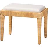 Sofia Ottoman in Natural Rattan, Mahogany & White Fabric