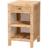 Bella 1 Drawer Nightstand in Natural Brown Mahogany & Rattan
