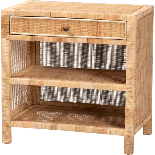 Bella 1 Drawer Console Table in Natural Brown Mahogany & Rattan