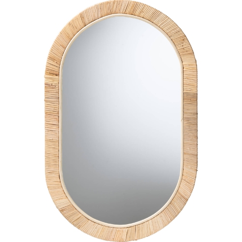Bella Oval Mirror in Natural Brown Mahogany & Rattan