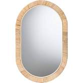 Bella Oval Mirror in Natural Brown Mahogany & Rattan