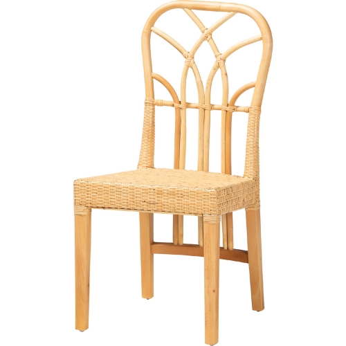 Monaco Dining Chair in Oak Brown Finish Mahogany & Natural Rattan