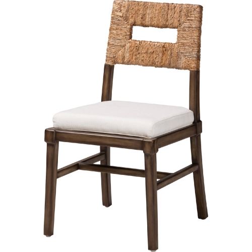 Porsha Dining Chair in Mahogany, Rattan & White Fabric
