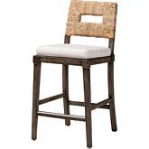 Porsha Counter Stool in Mahogany, Rattan & White Fabric