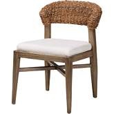 Chloe Dining Chair in Walnut Brown Mahogany, Rattan & Fabric