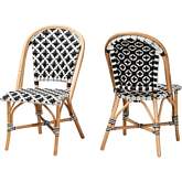Ambre French Bistro Dining Chair in Natural Rattan, Black & White Woven Poly (Set of 2)