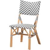 Shai French Bistro Dining Chair in Grey & White Weave & Natural Rattan