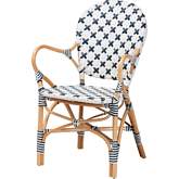 Bryson French Bistro Dining Chair in Blue & White Weave & Rattan