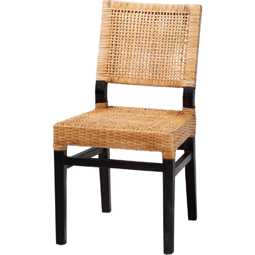 Lesia Dining Chair in Natural Rattan & Espresso Brown Mahogany