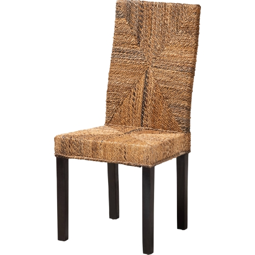 Laymi Dining Chair in Dark Brown Mahogany & Seagrass