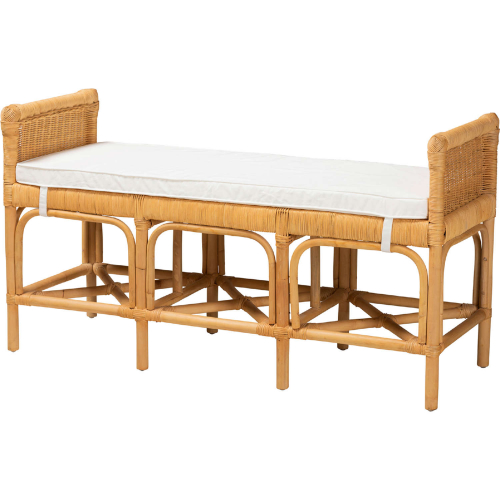 Nairi Bench in Natural Brown Rattan & White Fabric