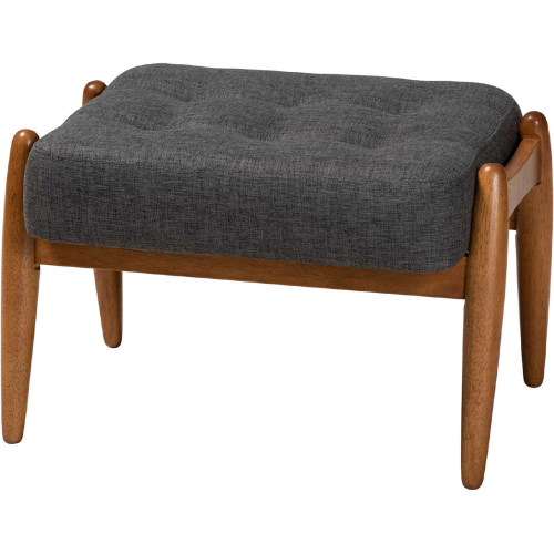 Jeanine Ottoman in Dark Grey Fabric & Walnut Brown Finish Wood