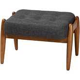 Jeanine Ottoman in Dark Grey Fabric & Walnut Brown Finish Wood