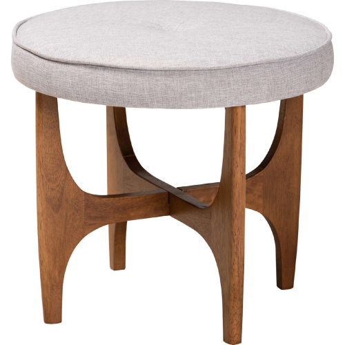 Theo Ottoman in Greyish Beige Fabric & Walnut Brown Finish Wood