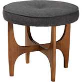 Theo Ottoman in Dark Grey Fabric & Walnut Brown Finish Wood