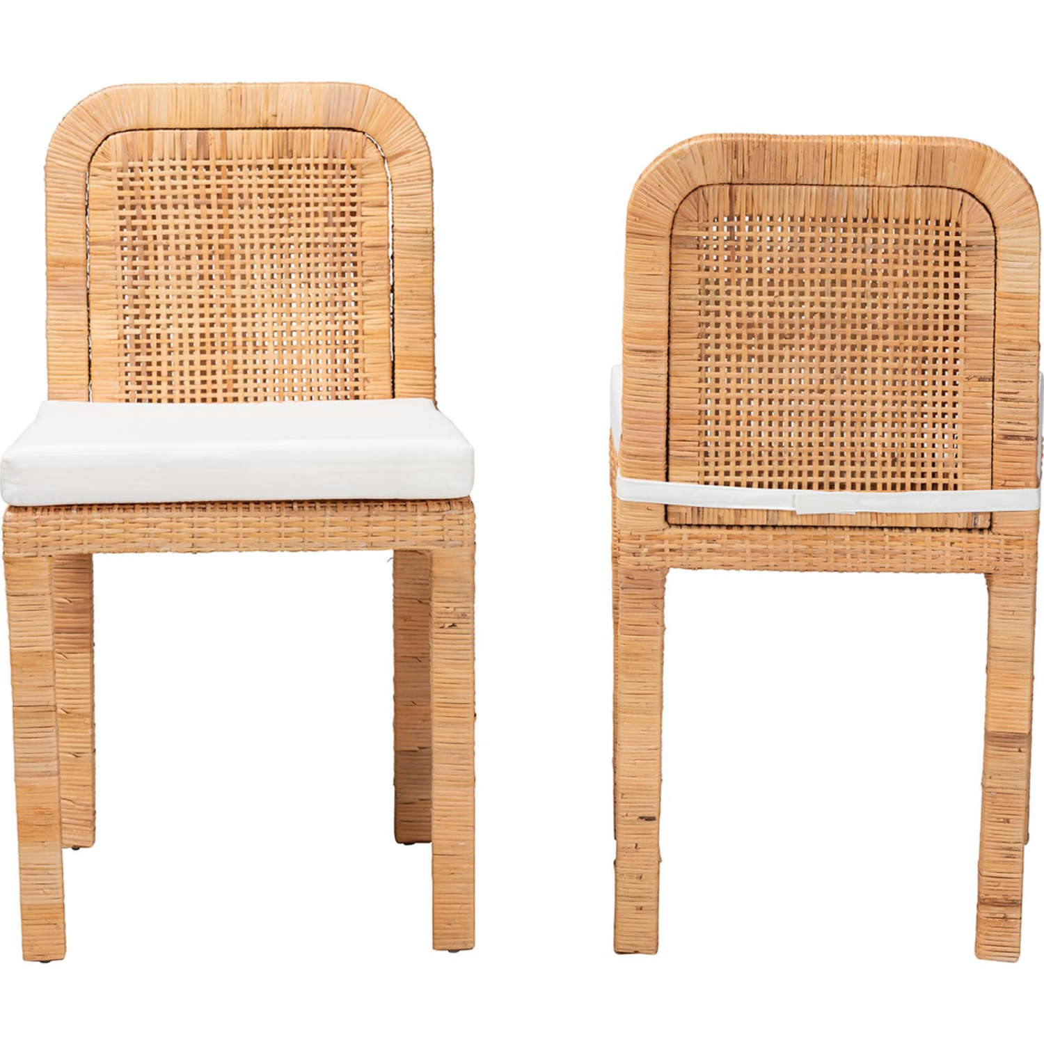 Zariah Modern Bohemian Rattan and Wood Dining Chair Set - Thumbnail 2