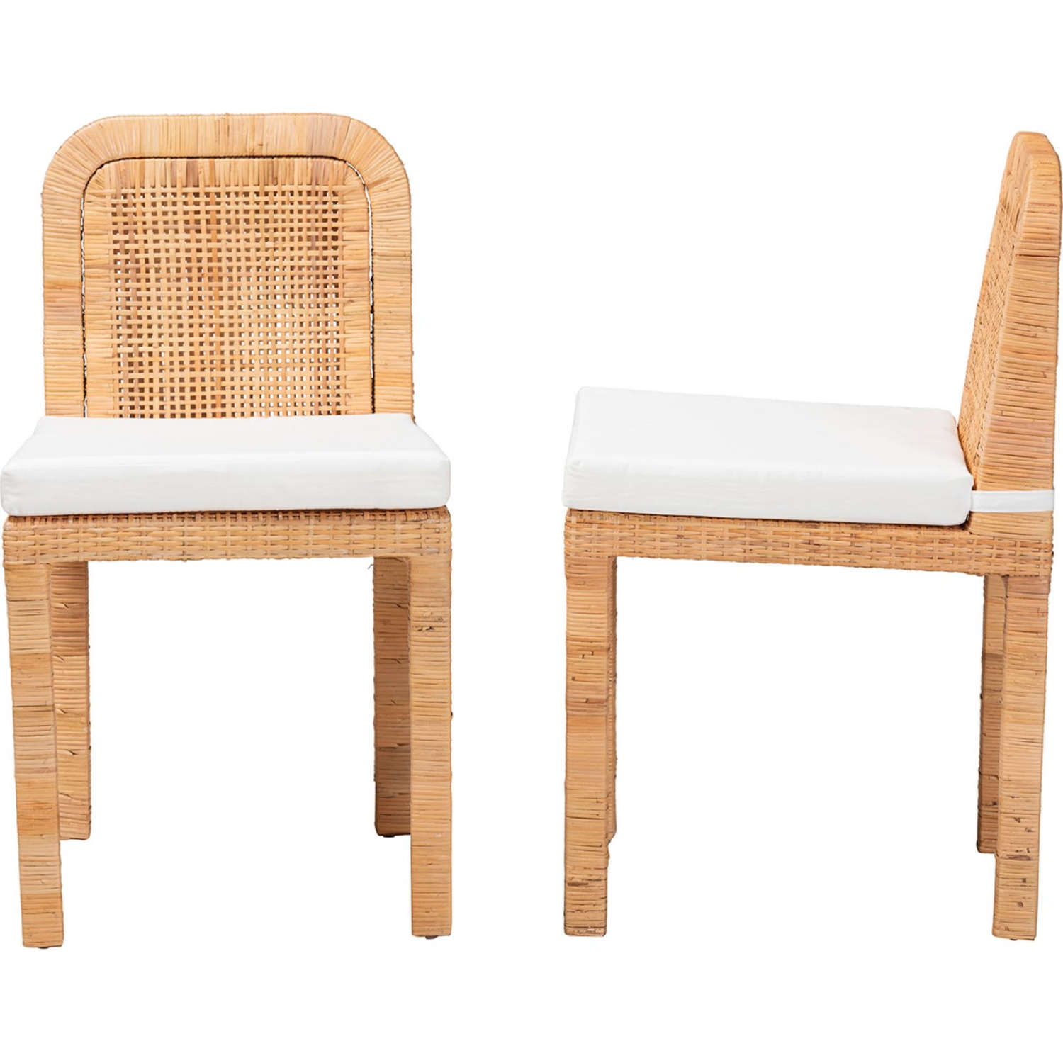 Zariah Modern Bohemian Rattan and Wood Dining Chair Set - Thumbnail 3