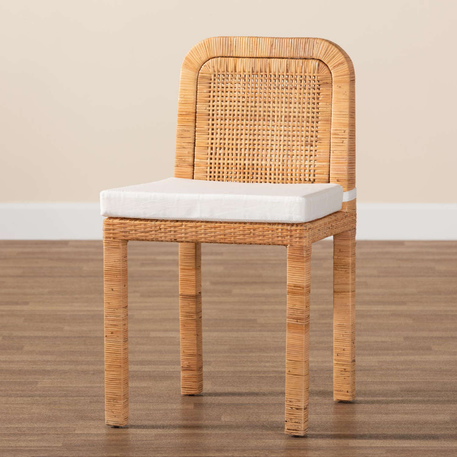 Zariah Modern Bohemian Rattan and Wood Dining Chair Set - Thumbnail 4