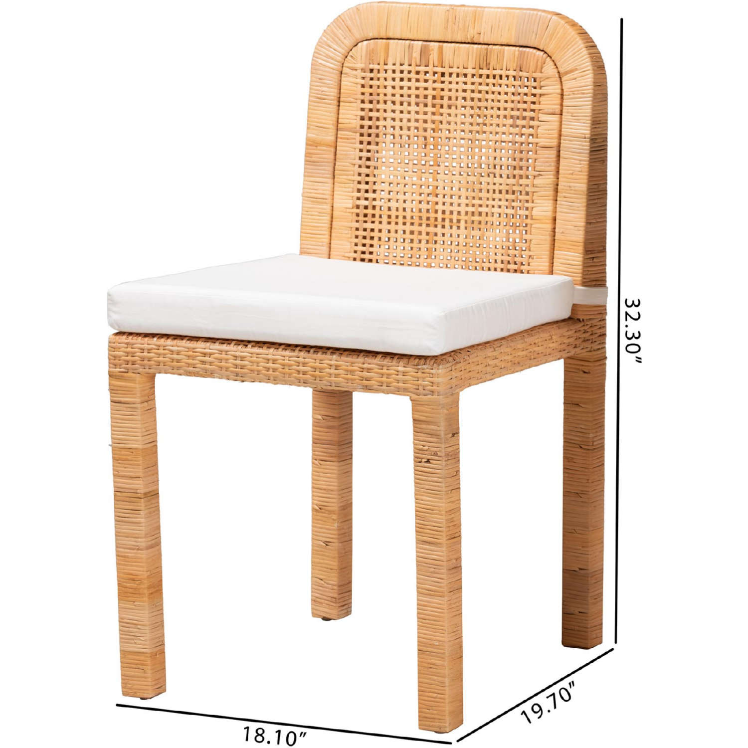 Zariah Modern Bohemian Rattan and Wood Dining Chair Set - Thumbnail 4