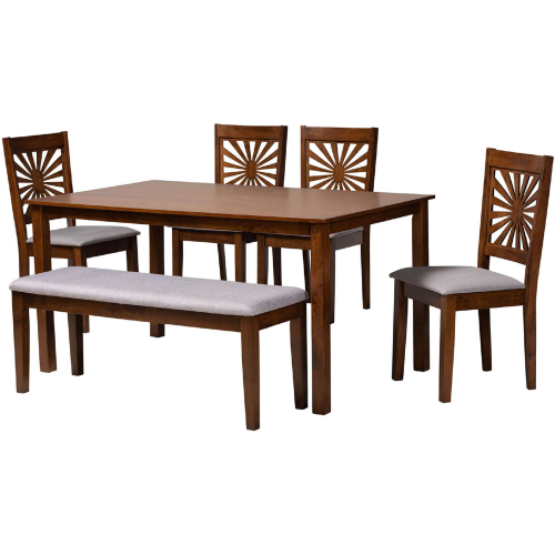 Olympia 6 Piece Dining Set in Grey Fabric & Walnut Brown Finish Wood