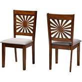 Olympia Dining Chair in Grey Fabric & Walnut Brown Finish Wood (Set of 2)