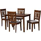 Olympia 5 Piece Dining Set in Grey Fabric & Walnut Brown Finish Wood