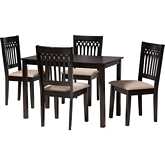 Genesis 5 Piece Dining Set in Beige Fabric & Dark Brown Finish Wood