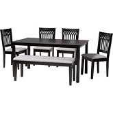 Genesis 6 Piece Dining Set in Grey Fabric & Dark Brown Finish Wood