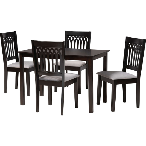 Genesis 5 Piece Dining Set in Grey Fabric & Dark Brown Finish Wood