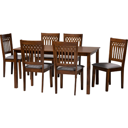 Genesis 7 Piece Dining Set in Grey Fabric & Walnut Brown Finish Wood