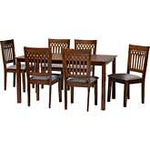 Genesis 7 Piece Dining Set in Grey Fabric & Walnut Brown Finish Wood