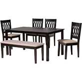 Florencia 6 Piece Dining Set in Beige Fabric & Espresso Brown Finish Wood