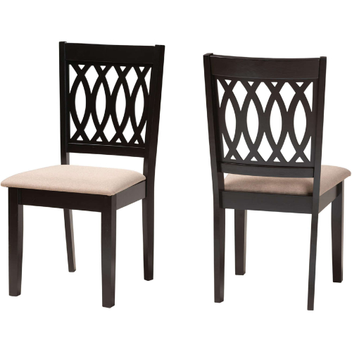 Florencia Dining Chair in Beige Fabric & Espresso Brown Finish Wood (Set of 2)