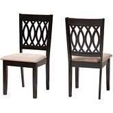 Florencia Dining Chair in Beige Fabric & Espresso Brown Finish Wood (Set of 2)