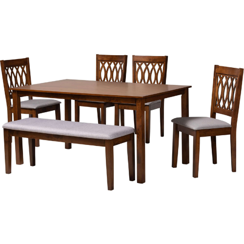 Florencia 6 Piece Dining Set in Grey Fabric & Walnut Brown Finish Wood