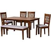 Florencia 6 Piece Dining Set in Grey Fabric & Walnut Brown Finish Wood