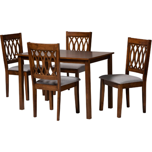 Florencia 5 Piece Dining Set in Grey Fabric & Walnut Brown Finish Wood