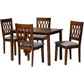 Florencia 5 Piece Dining Set in Grey Fabric & Walnut Brown Finish Wood