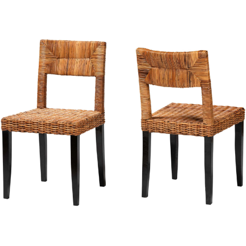 Manrico Dining Chair in Dark Brown Finish Wood & Natural Rattan (Set of 2)