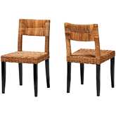 Manrico Dining Chair in Dark Brown Finish Wood & Natural Rattan (Set of 2)