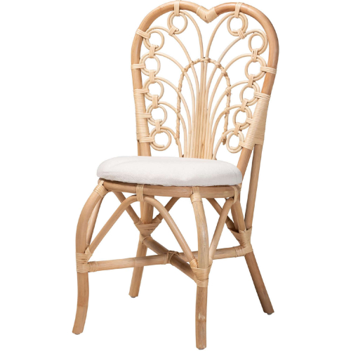 Jerica Dining Chair in Natural Brown Rattan & White Fabric