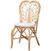 Jerica Dining Chair in Natural Brown Rattan & White Fabric