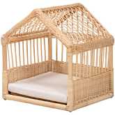 Pieta Pet Bed in Natural Brown Rattan & White Fabric