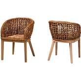 Mario Dining Chair in Natural Finish Teak Wood & Rattan (Set of 2)